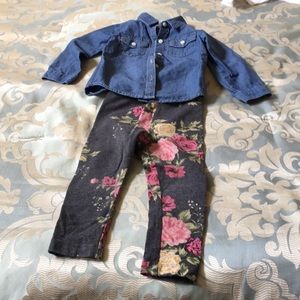 Denim shirt with floral leggings